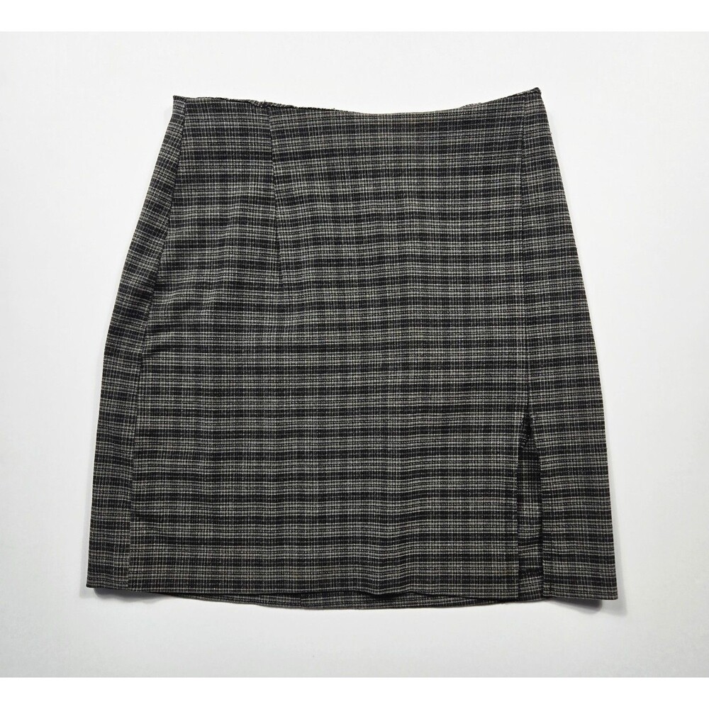 Vintage Basic Editions Women’s Size 4 Mini Skirt Gray Plaid Side Slit Y2K